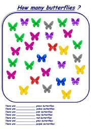 English Worksheet: colourful butterflies counting