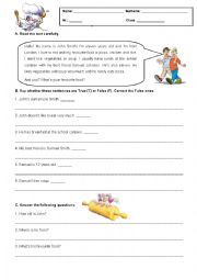 English Worksheet: 5th Grade Test about Food 