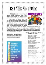 English Worksheet: DIVERSITY. Talking about values.