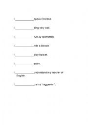 English worksheet: Can-Cannot and Past Tense Worksheet
