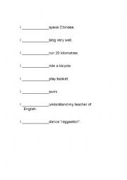 English Worksheet: Can-Cannot and Past Tense Worksheet