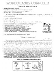 English Worksheet: words easily confused event, incident, accident
