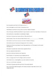 English Worksheet: US Government Bingo Answer Key.. page 1