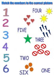 English Worksheet: NUMBERS 1 - 6 FOR KITTLE KIDS