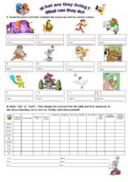 English Worksheet: ANIMALS & ACTIONS