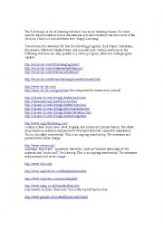 English Worksheet: Listening Websites for intermediate level class