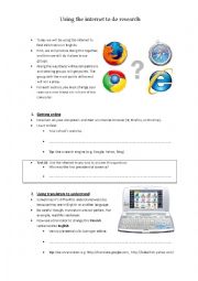 English Worksheet: Using the Internet to Do Research