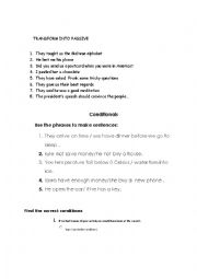 English worksheet: conditionals ,passive voice
