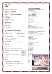 English Worksheet: Song: Who knew by Pink