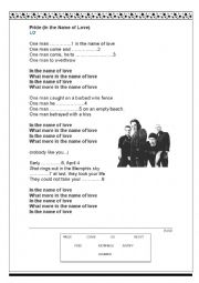 English Worksheet: Song: Pride by U2