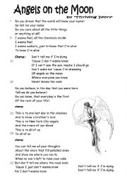 English Worksheet: song Angels on the Moon by Thriving Ivory (3 pages)