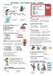 English Worksheet: Unit 1- FAMILY for 6th Grades