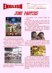 English Worksheet: June Parties in Brazil.