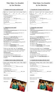 English Worksheet: What Makes You Beautiful by One Direction