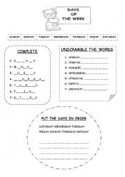 English Worksheet: days of the week