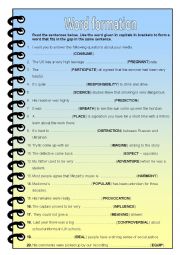 English Worksheet: word formation - revision