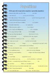 English Worksheet: Fill in appropriate prepositions