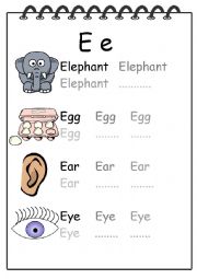 English Worksheet: Alphabet Writing Worksheet E