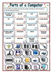 English Worksheet: Technology, Parts of a Computer