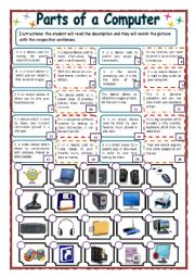 English Worksheet: Technology, Parts of a Computer