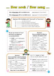 English Worksheet: How much / How many ( with some-any-a lot of-a few-a little)