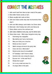 English Worksheet: CORRECT THE MISTAKES