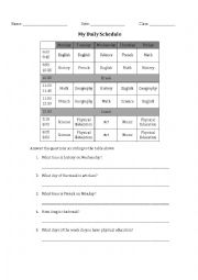 English Worksheet: My Daily Schedule