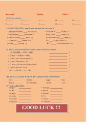 English Worksheet: the verb to be