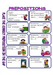 English Worksheet: PREPOSITIONS WITH ANSWER KEY