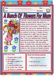 English Worksheet: A  Bunch Of  Flowers For  Mum