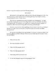 English Worksheet: parts of an essay