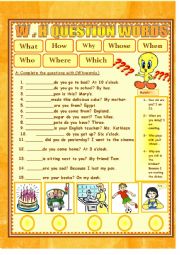 English Worksheet: QUESTION WORDS