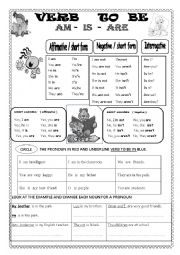 English Worksheet: TO BE ( 2 pages )