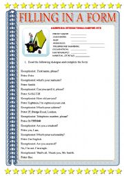 English Worksheet: filling in a form about personal information