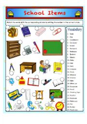 English Worksheet: My school items Vocabulary! (My own Pictures)