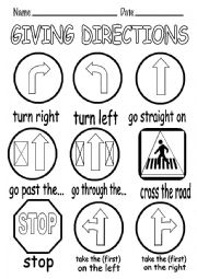 English Worksheet: GIVING DIRECTIONS PICTURE DICTIONARY