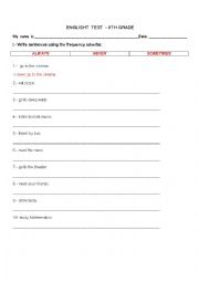 English Worksheet: Frequency Adverbs Test
