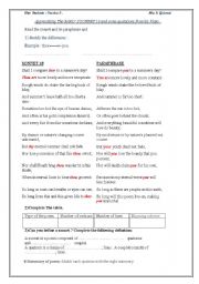 English Worksheet: sonnet 18 shakespeare