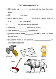 English worksheet: Vocabulary practice 1