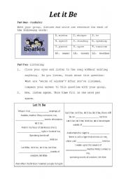 English Worksheet: Let it be song