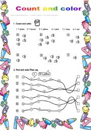 English Worksheet: Count and color