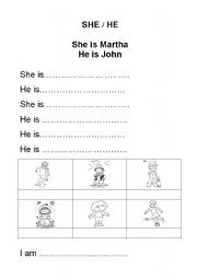 English Worksheet: SHE - HE