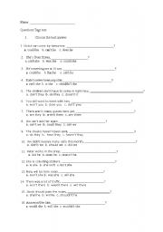 English Worksheet: Tag Question Test