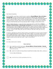 English worksheet: Diversity Day Parent Letter