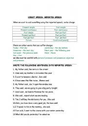 English Worksheet: reported speech