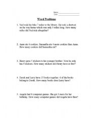 English worksheet: Math Word Problems 1