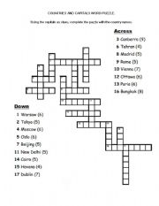 English Worksheet: Capitals crossword