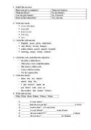 English Worksheet: test for the 3rd grade