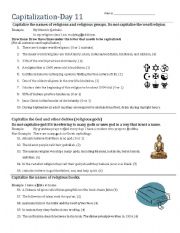 English Worksheet: Capitalization- Day 11 (religion)