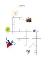 English worksheet: party vocabulary- crossword puzzle